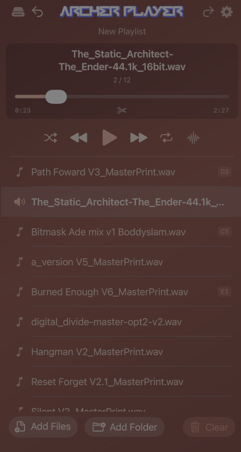ArchersPlayer main screen overview