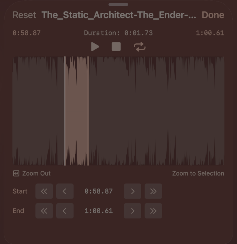 Waveform zoomed in on a selection